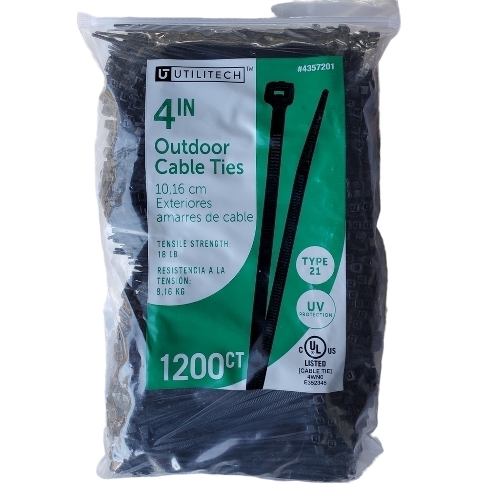 NIB Utilitech 4" Outdoor Cable Ties 1200ct type 21 #4357201